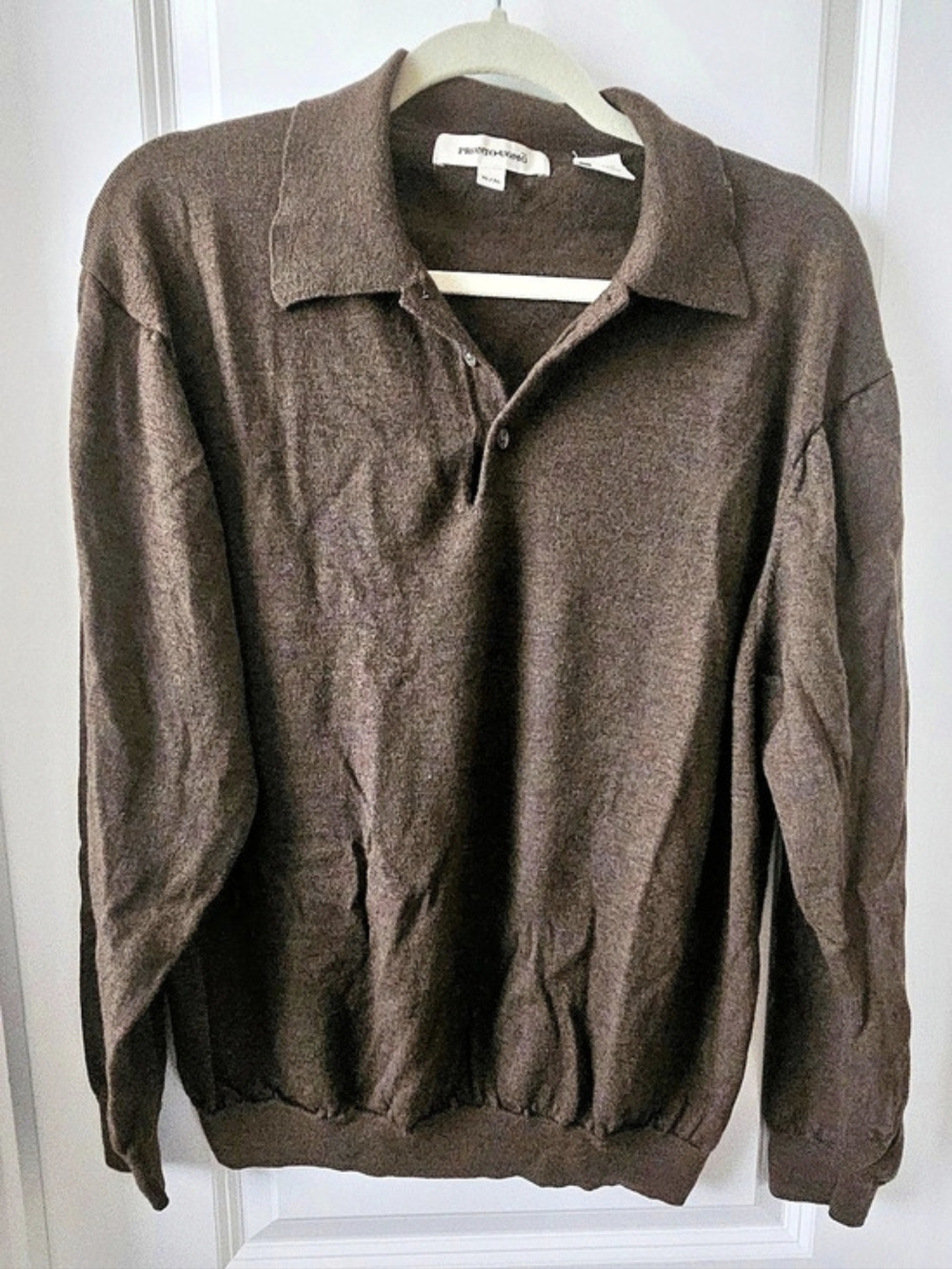 Pronto Uomo Extra Fine Merino Wool Long Sleeve Polo Sweater Brown XL